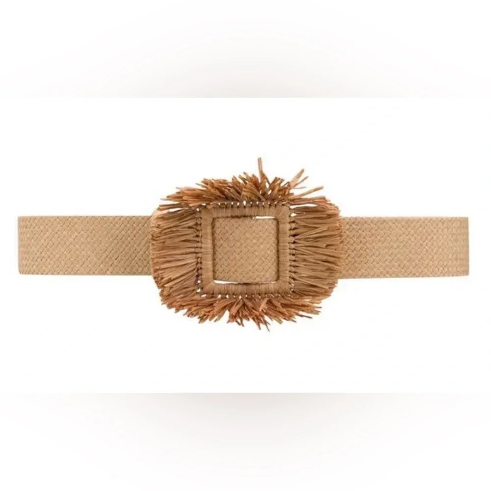 OSCAR DE LA RENTA WOVEN FRINGE TRIM BELT, IVORY, SIZE L, NWT.